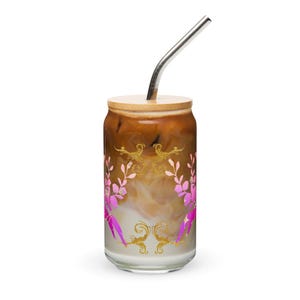 Butterfly Glass Can Cup | 16oz Iced Coffee Cup with Bamboo Lid & Straw | Aesthetic Frosted Glass Tumbler | Cute Butterfly Drinkware