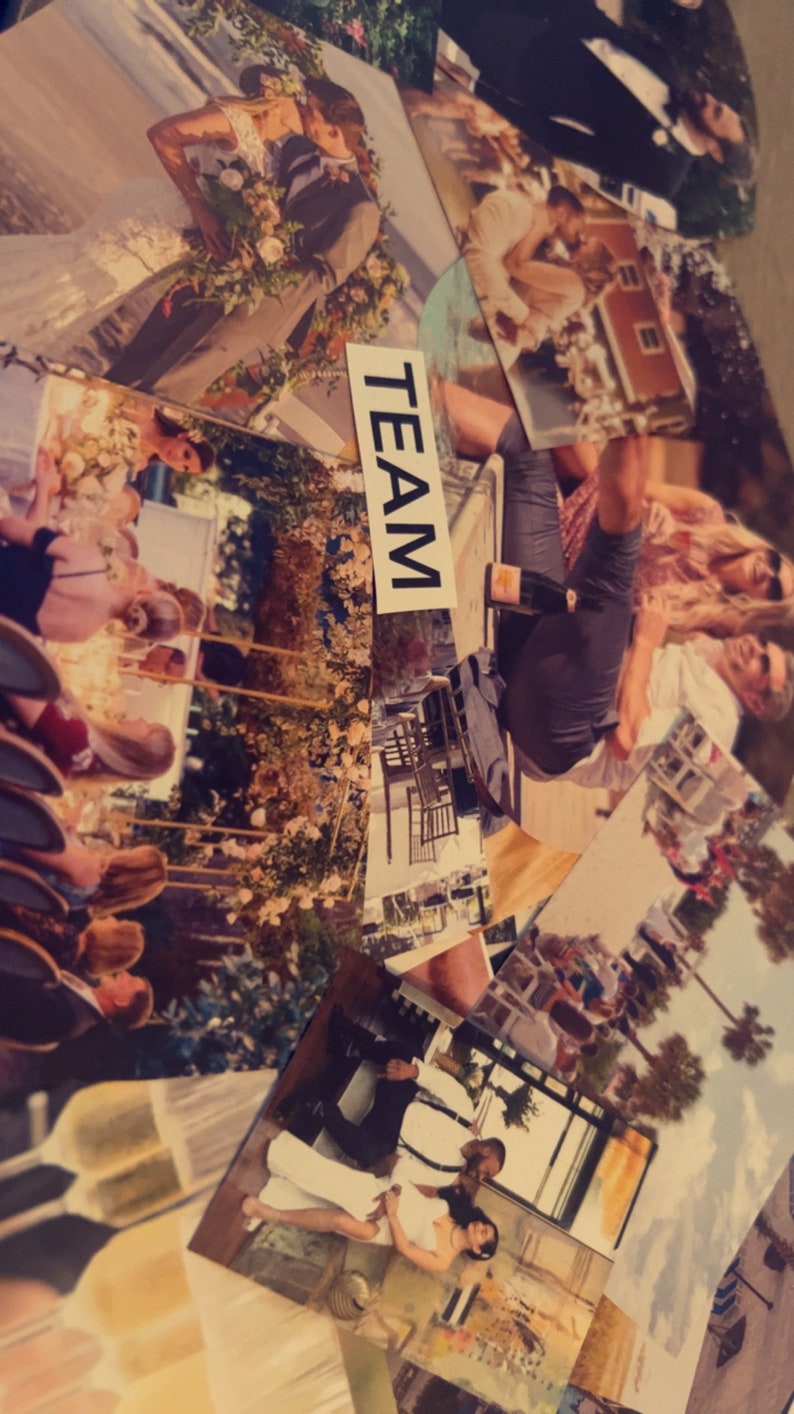 May include: A collage of various wedding photographs featuring couples and event scenes, with a central white rectangular strip containing the black text "TEAM" oriented vertically, layered over images of outdoor ceremonies, receptions, and celebrations.