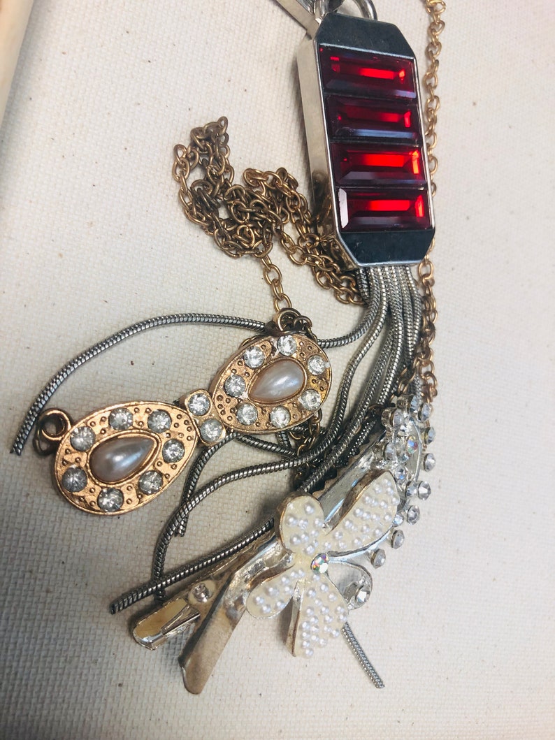 Lot of Three Jewelry Making Supplies Materials Steam Punk Mixed Style and Material Pearl Gold Ruby Silver Broken Jewelry