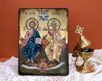 HOLY TRINΙTY, Byzantine handmade Greek orthodox icon, name-day, birthday, graduation, office/home-warming gift