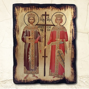 SAINTS HELEN and CONSTANTINE, Byzantine icon, handmade icon, religious icon, orthodox icon, graduation gift, home-warming gift, opening gift