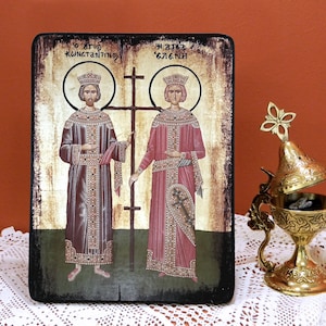 Saints CONSTANTINE and HELEN, Byzantine handmade icon, Greek orthodox icon, wedding gift, name-day, birthday gift