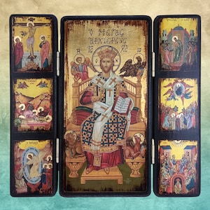 JESUS CHRIST High Priest, Byzantine triptych icon, handmade icon, religious icon, orthodox icon, birthday gift, wedding gift, name-day gift