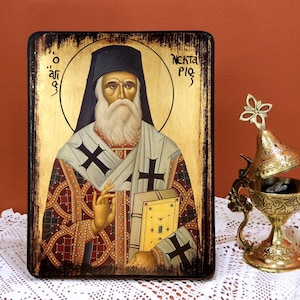SAINT NECTARIUS, Byzantine handmade icon, Greek orthodox icon, baptism gift, birthday-wedding-home-warming gift