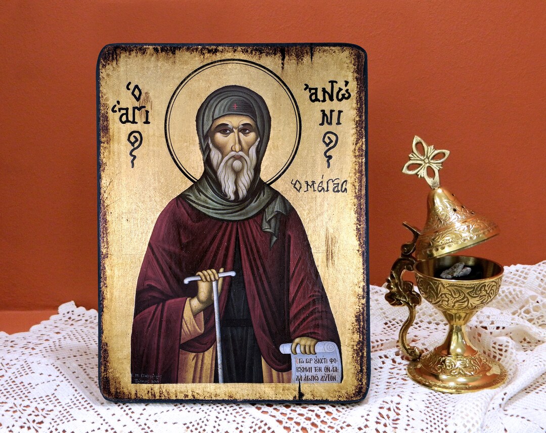 SAINT ANTHONY the GREAT, Byzantine Handmade Icon, Greek Orthodox Icon ...