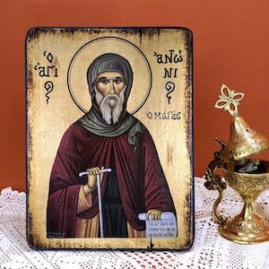 SAINT ANTHONY the GREAT, Byzantine handmade icon, Greek orthodox icon, baptism, birthday, name-day, graduation, wedding, home-warming gift