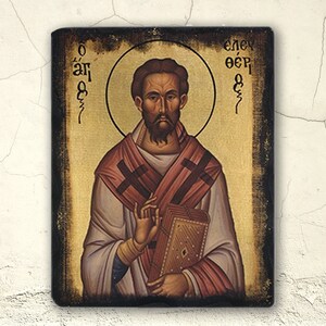 SAINT ELEUTHERIUS, Byzantine icon, handmade icon, religious icon, orthodox icon, graduation gift, home-warming gift, opening gift