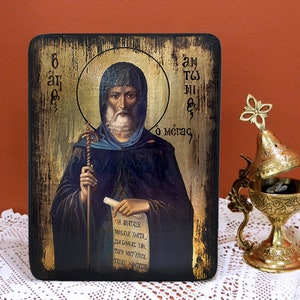 SAINT ANTHONY the GREAT, Byzantine icon, handmade icon, religious icon, Greek orthodox icon, birthday gift, name-day gift