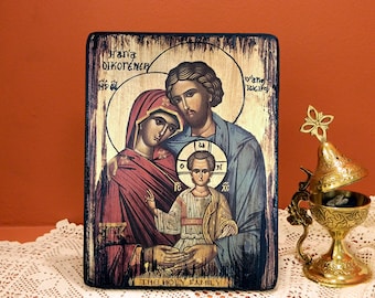 THE HOLY FAMILY, Byzantine icon, handmade icon, religious icon, Greek orthodox icon, wedding gift, home warming gift, office warming gift