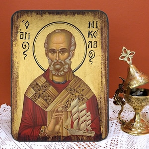 SAN NICOLÁS, Arzobispo, icono bizantino, icono hecho a mano, icono religioso, icono ortodoxo griego, regalo de cumpleaños.