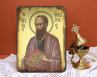 SAINT PAUL The Apostle, Byzantine icon, handmade icon, religious icon, Greek orthodox icon, birthday gift.
