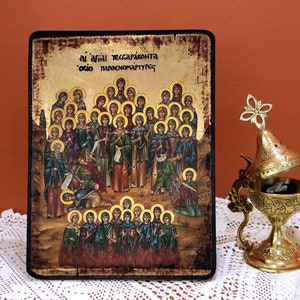 40 HOLY FEMALE Martyrs and Saint AMMON, Byzantine handmade Greek orthodox icon, name-day, birthday, graduation, office/home-warming gift