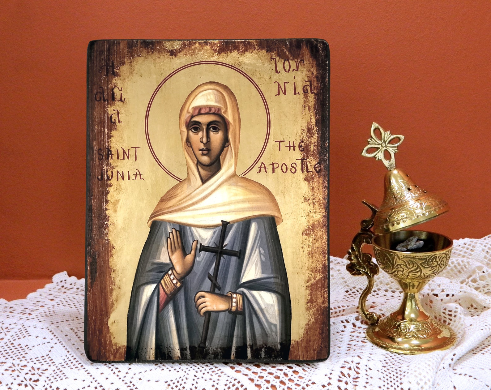 SAINT JUNIA Byzantine handmade Greek orthodox icon nameday Etsy