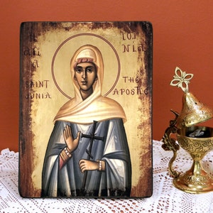 SANTA JUNIA, icono ortodoxo griego bizantino hecho a mano, regalo de onomástica, cumpleaños, graduación, inauguración de la oficina o del hogar