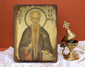 SAN EUTIMIO, El Grande, icono bizantino, icono hecho a mano, icono religioso, icono ortodoxo griego, regalo de cumpleaños.