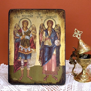 HOLY ARCHANGELS, Michael, Gabriel, Byzantine handmade icon, religious icon, Greek orthodox icon, birthday gift, name-day gift, new home gift