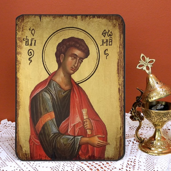 HEILIGER THOMAS Der Apostel, byzantinische Ikone, handgemachte Ikone, religiöse Ikone, griechisch orthodoxe Ikone, Geburtstagsgeschenk.