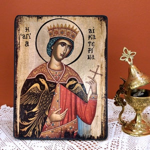 HEILIGE CATHERINE die große Märtyrerin, byzantinische handgemachte griechische Ikone, Namenstag, Geburtstag, Abschlussfeier, Büro / Einweihungsgeschenk