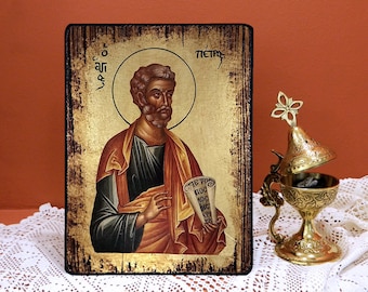 HEILIGER APOSTEL PETRUS, byzantinische Ikone, handgemachte Ikone, religiöse Ikone, griechische Ikone, Geburtstagsgeschenk.