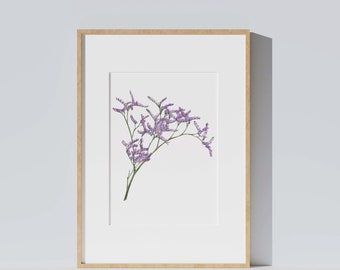 Affiche aquarelle botanique de fleur bleue, Limonium