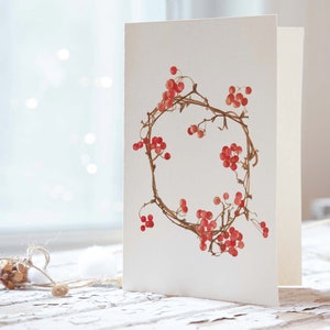 Botanical greeting card, Christmas wreath with red berries image 4