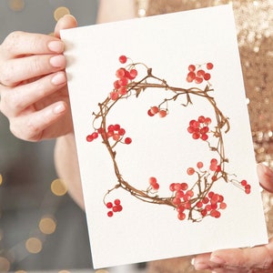 Botanical greeting card, Christmas wreath with red berries image 7