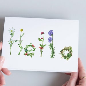 Double message card with flowery letters