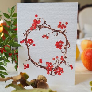Botanical greeting card, Christmas wreath with red berries image 6
