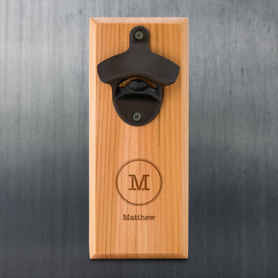 Monogrammed Wall Mounted Bottle Opener Monogram Home Bar Decor Gifts For Him Groomsman Best Man