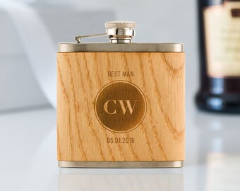 Unique Groomsman Gift - Wood Wrapped Custom Flask - Modern Monogram Personalized Flask - Gift for the Groom - Bachelor Party Favor - Stag