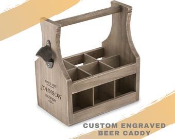 Personalized Wooden Beer Caddy – Engraved Brewery Design, Groomsman Gift