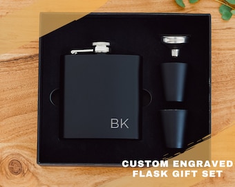 Engraved Initials Flask Gift Set - Personalized Flask Boxed Set - Wedding Party Favor - Best Man Gift - Groomsman Gift - Bachelor Party Gift