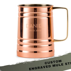 Custom Copper Beer Stein – Moscow Mule – Engraved Beer Mug - Personalized Barware – Gifts For Him – Men’s Gifts – Boyfriend - Father's Day