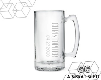 Custom Beer Mug - Personalized Beer Mug - Vertical Engraving Design - Father's Day - Gift Ideas for Him - Stocking Stuffer - His Birthday