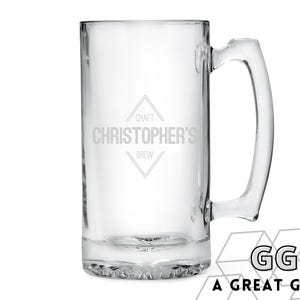 Custom Engraved Beer Stein - Personalized Beer Mug - Diamond Emblem - Gifts for Him - Christmas Gift for Man - Gift for Dad - Unique Gift