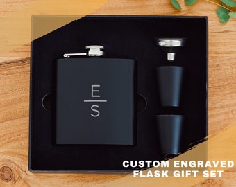 Personalized Flask Gift Set - Engraved Flask Set - Unique Groomsman Gift - Best Man Gift - Custom Monogram Flask Set - Bachelor Party Gift