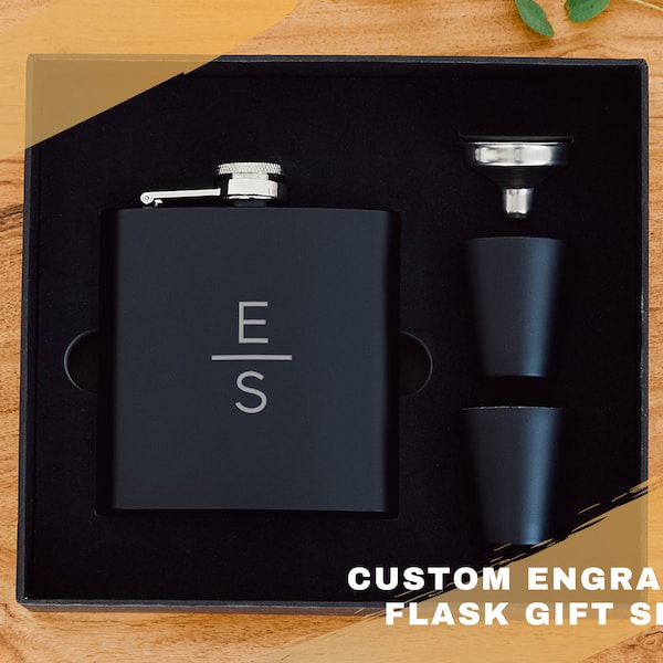 Personalized Flask Gift Set - Engraved Flask Set - Unique Groomsman Gift - Best Man Gift - Custom Monogram Flask Set - Bachelor Party Gift