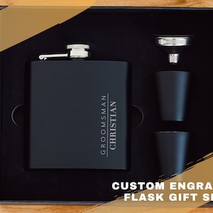 Custom Name Groomsman Flask Gift Set - Unique Bachelor Party Favor - Personalized Groomsman Gift Set - Stainless Steel Flask Boxed Gift Set