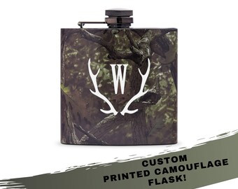 Groomsmen Gift - Personalized Flask - Flask Gift Set - Camo Custom Flask - Best Man Gift - Gift for Groom - Gift for Him - Monogram Flask