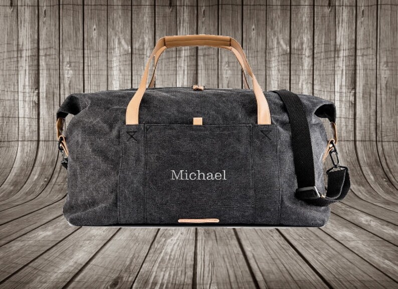 Custom Black Canvas Duffle Bag Groomsman Gift Best Man Etsy