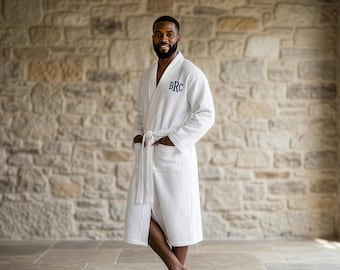 Personalized White Waffle Robe – Custom Embroidered Robe – Custom Groom Robe - Groomsman Gift - Best Man Gift - Gift for Him - Men's Robe