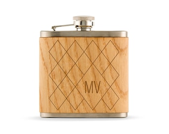 Wood Wrapped Flask for Groomsman - Groomsman Gift - Stag Party Favor - Stag Weekend - Bachelor Party Favor - Argyle Flask - Monogram Flask
