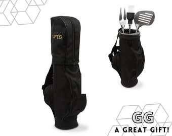 BBQ Tool Set - Golf Bag BBQ Tool Set - Custom Embroidered BBQ Tool Set - Gift for Golfer - Gift for Dad - Father&#39;s Day - His Birthday Gift