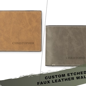 Custom Etched Name Faux Leather Wallet - Groomsman Gift - Best Man Gift - Bachelor Party Favor - Unique Groomsman Favor - Gift for the Groom