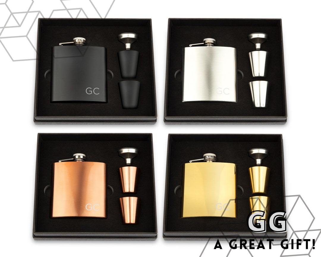 Engraved Flask Gift Set Personalized Men's Flask Gift Set Monogram