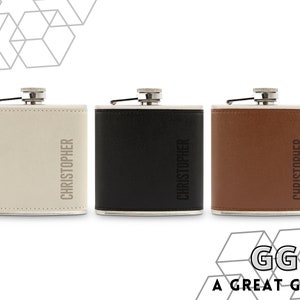 Personalized Name Flask - Custom Leather Wrapped Flask - Men&#39;s Flask - Hip Flask - Birthday Gift For Him - Gift for Dad - Boyfriend Gift