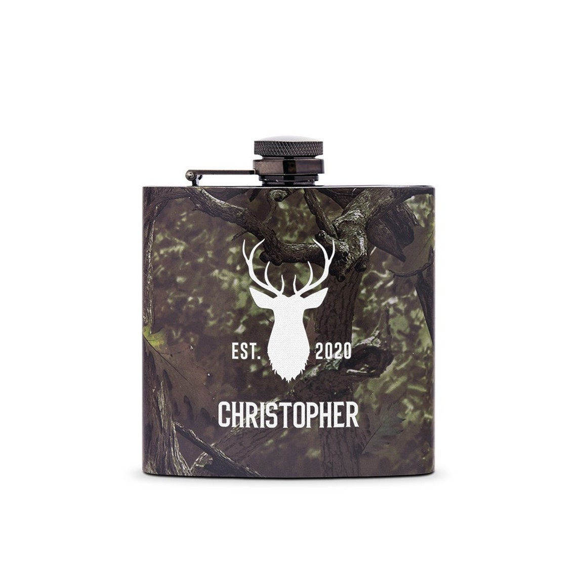Buck Hip Flask Personalized with Name and Established Year as Best Hunting Gifts For Him