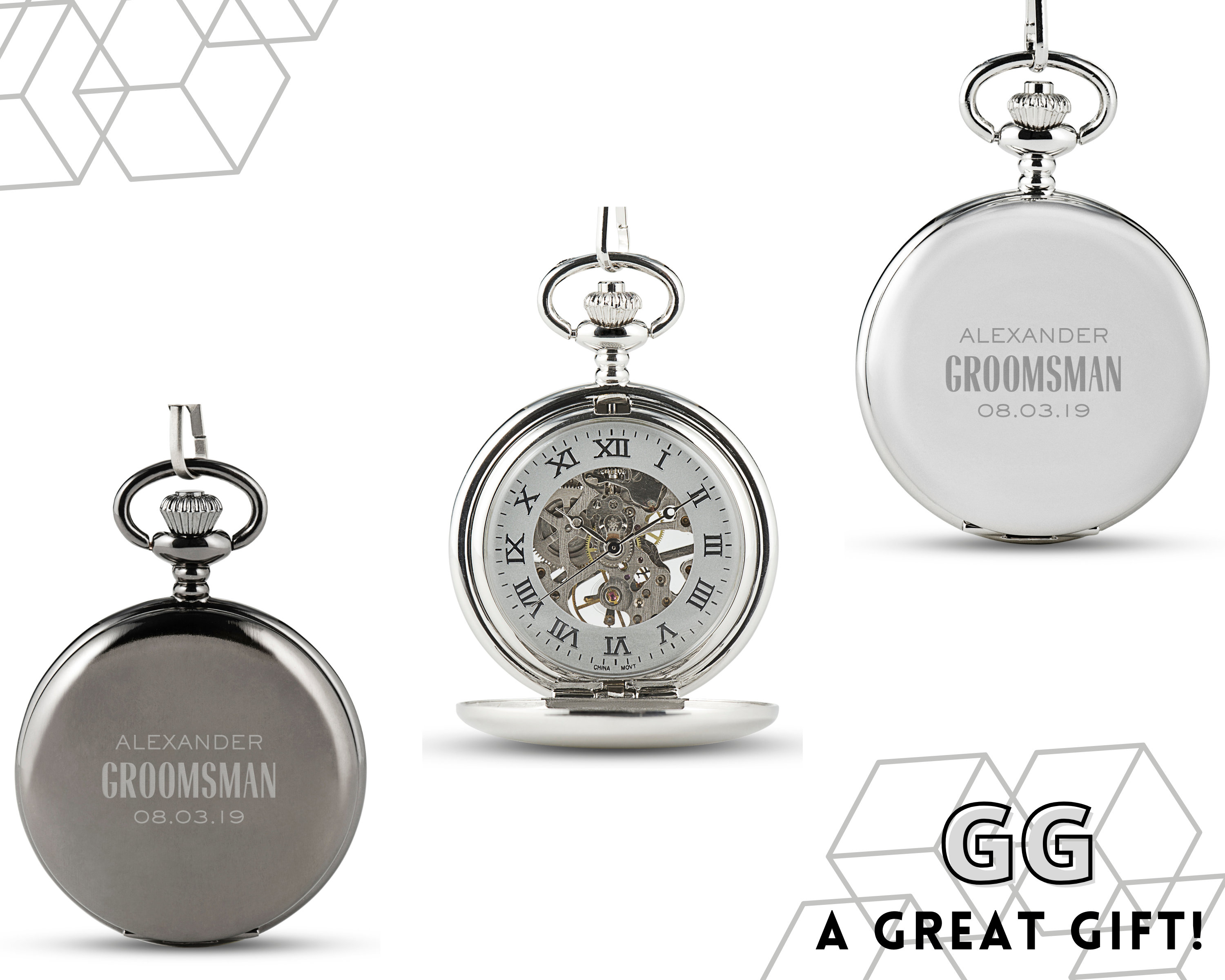 Personalized Win-Up Mechanical Pocket Watch - 3 Lines Design - Father&#39;s Day Gift - Unique Men&#39;s Gift - Men&#39;s Accessory - His Birthday Gift