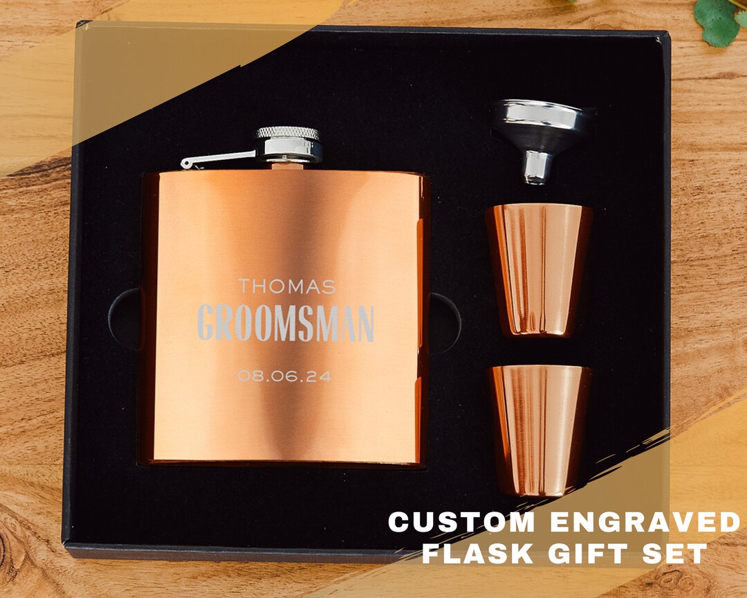 Custom Engraved Flask Gift Set Personalized Flask Set Best Man Gift Set