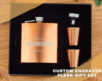 Custom Engraved Flask Gift Set - Personalized Flask Set - Best Man Gift Set - Groomsman Flask Set - Wedding Party Gift Set - Groom Gift